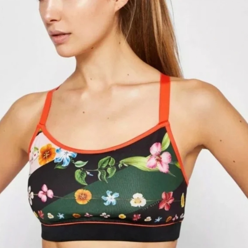 Ted Baker London Green and Black Sports Bra with Playful Print